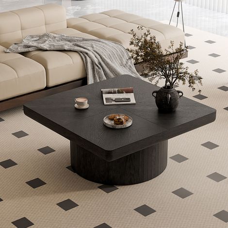 Tavolino quadrato 78 x 78 x 38 cm in legno impiallacciato e MDF, effetto parquet, nero DESVIAE (1/5)