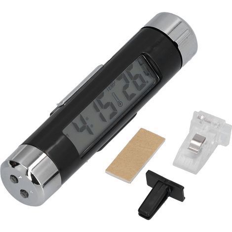 Thermomètre et Horloge Automobile LCD avec Rétroéclairage Bleu – Modèle K01, 8,5 x 1,7 cm, piles incluses (1/4)