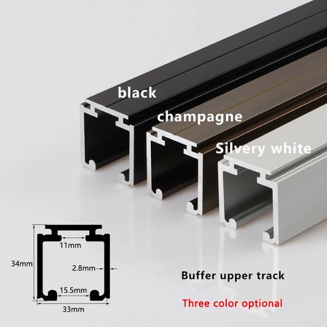 (Blanc argenté - 1,0 m - FR) Roulettes de suspension à double amortisseur pour porte coulissante, rail de cuisine, amortisseur de porte coulissante noir (1/5)