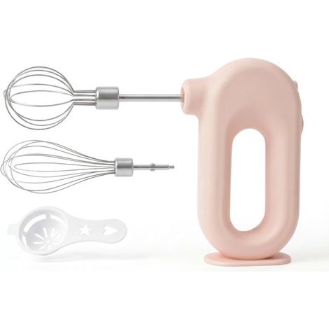 Mixeur plongeant sans fil rechargeable avec 4 vitesses et 2 accessoires - Rose, rechargeable par USB, avec support (1/5)