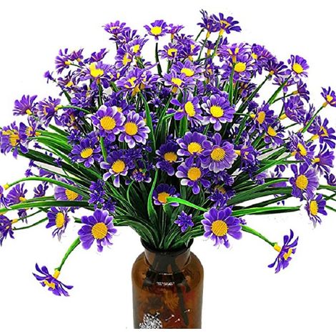 Künstliche Gänseblümchen Blumen,4 Stück Kunstblumen Grün Plastik Sträucher Unechte Blumen Innen Draussen Kunstblumen für Zuhause Garten Fenster Box Hängend Pflanzen Dekor (Fushia) (1/5)