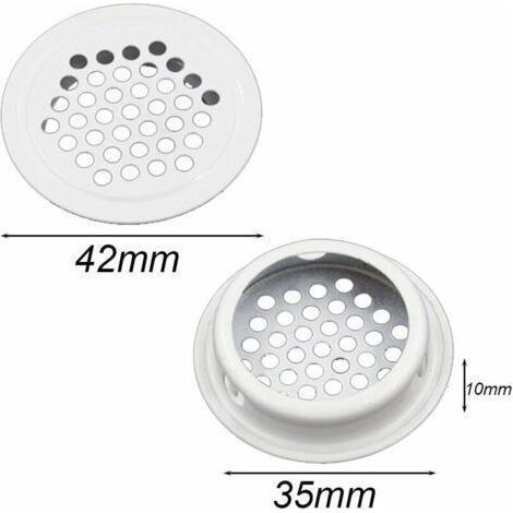 Ensemble de 20 grilles de ventilation – Grille ronde de 35 mm en acier inoxydable blanc – Pour cuisines et meubles – Diamètre extérieur : 42 mm – Hauteur : 10 mm (1/4)