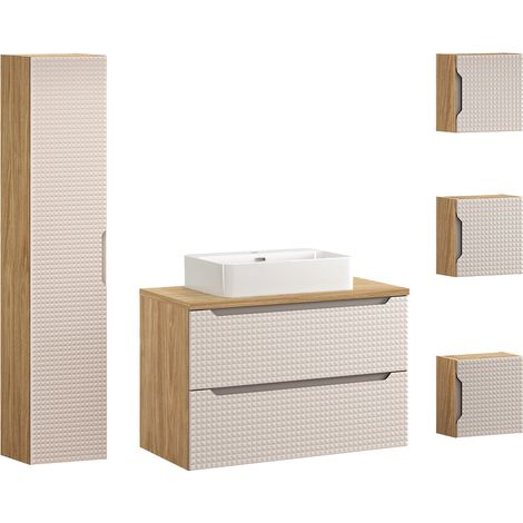 Set di mobili da bagno con lavabo Mallory beige e marrone 90cm