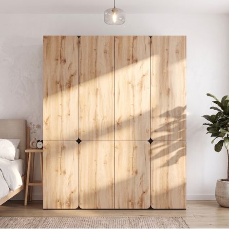 MODFU – Armoire rangement 180x50x200 cm MDF/panneaux particules – 8 portes, 6 tiroirs et 2 penderies – Charge 30/20 kg – Chambre – Chêne (1/5)
