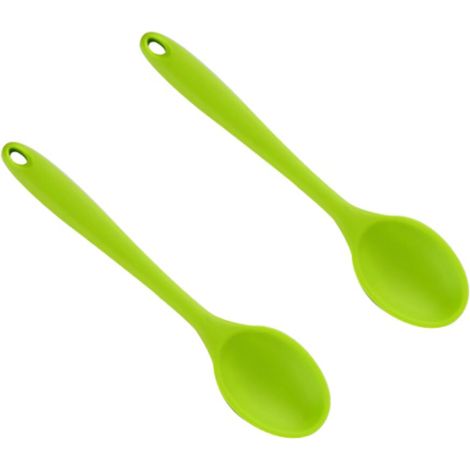 Cuillere en Silicone Cuisine, Cuillère à Mélanger en Silicone, Ustensiles de Cuisine Silicone, Cuillere Cuisine Plastique Utilisé pour La Cuisine, La Cuisson, Le Mélange et Servir 2 Pièces (Vert)