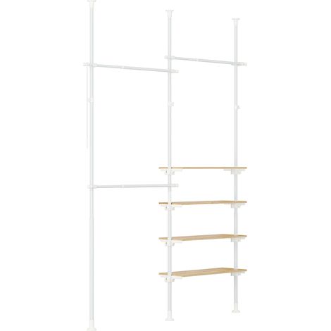 SoBuy KLS17-WN Appendiabiti Telescopico, Stand Robusto, Armadio Aperto Regolabile con Ripiani & Barre Appendiabiti, Bianco