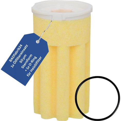 BADfabrik24 Ölfiltereinsatz mit Sinterkunststoffeinsatz 50 µm Sternform - gelb + O-Ring für Heizölfilter zum Abdichtung Filtertasse / Filterkopf 20422