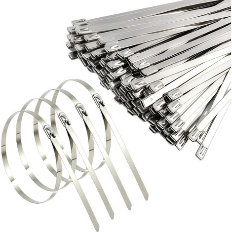 100 Pièces 300×4,6mm Attache Câblées Acier Inoxydable, Collier de Serrage Inox, Collier de Serrages Métallique Pour Enroulement D'échappement, Colliers de Serrage Métallique Inox Autobloquante (1/5)
