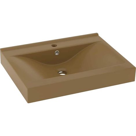 Lavabo de lujo con grifo cerámica 60x46 cm crema mate vidaXL (1/5)