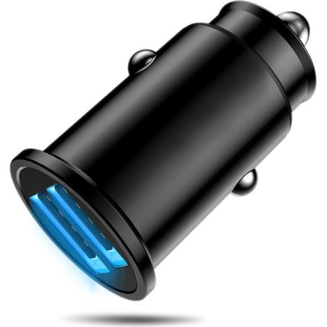 Chargeur de Voiture 2.0 Multi Compact Taille du Pouce Adaptateur Allume-Cigare à Double Port USB  Compatible avec iPhone 12/11/X, Samsung 20/10, Xiaomi, Huawei, Oppo (Noir)