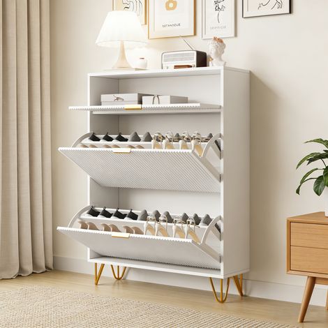 Meubles à Chaussures 20 paires, 2 Portes et Étagères Réglables, Moderne Armoire de Rangement à 3 Niveaux, Pieds en Métal, 80x24x118,5 cm, Blanc