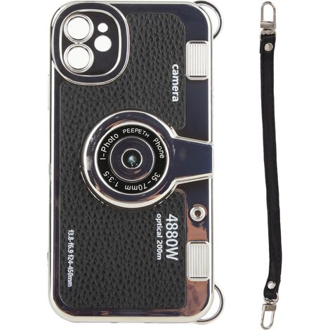 Étui téléphone Emily in Paris mignon 3D vintage appareil photo avec cordon pour hommes femmes garçons filles noir pour iPhone 11 (1/5)