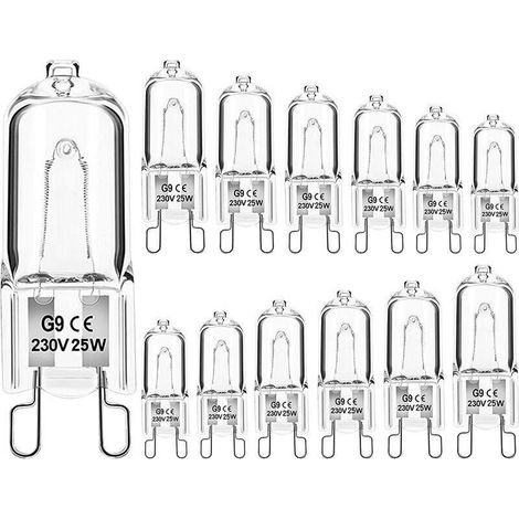 Ersandy – Lot de 12 ampoules halogènes G9 25 W 230 V – Blanc chaud 2700 K – Intensité variable 10-100% – 300 lumens – Durée de vie 2500 heures (1/5)