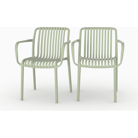 Lot de 2 chaises de jardin empilables en plastique vert pastel - Ivy