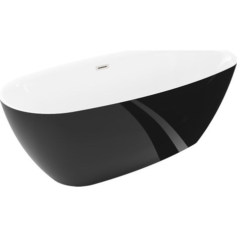 Mexen Luvo Slim freistehende Badewanne 170 x 75 cm, weiß/schwarz, Überlauf gebürstetes Nickel - 52801707575-97 (1/5)
