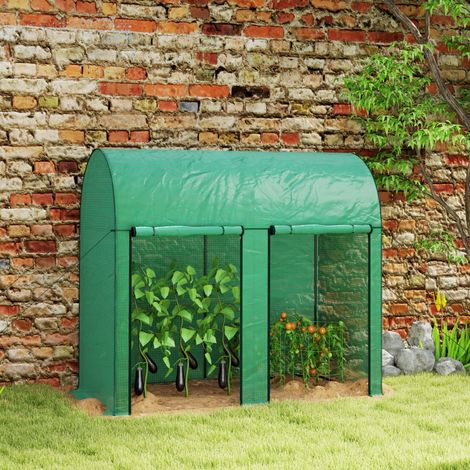 Serre de jardin 2 m² serre à tomates 2 portes zippées enroulables acier PE haute densité anti-UV 2 x 1 x 1,78 m vert (1/5)