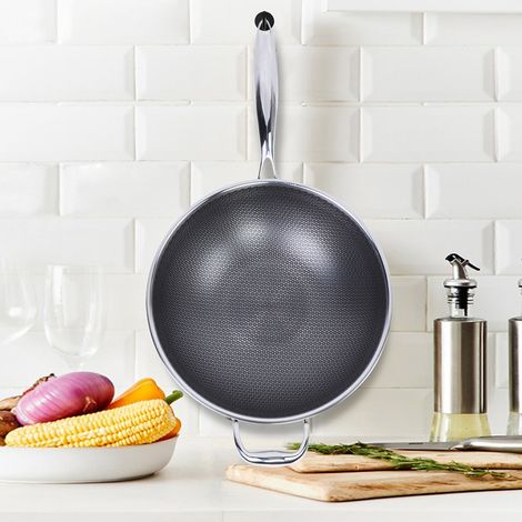 Multifunktionale, antihaftbeschichtete Brat- und Backpfanne aus Edelstahl 304, 32 cm (1/5)