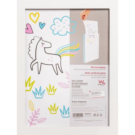 Cadre photo format A4 avec réserve intégrée - Cadre pour dessins d'enfant en bois "Artist Explorer" - Blanc - Livraison gratuite (1/3)