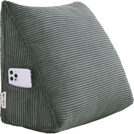 VERCART Keilkissen für Kinder, Lesekissen, Bettruhe Rückenkissen, Dreieckiges Liegekissen, Dekoratives Kopfteilkissen für Tagesbett oder Tiefes Sofa, Cord Grau, 45cm