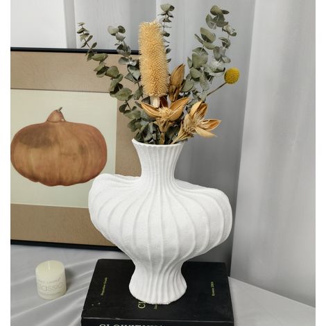 Vase Fleur Décoratif Vases pour Fleurs en Résine Anti-chute Design Moderne sur Table pour Pampa Décoration pour Salon Chambre Bureau Mariage Cadeau - Blanc