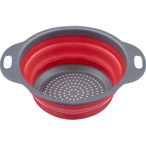 Panier égouttoir pliable, en plastique, gris foncé/rouge convient pour laver les légumes, égoutter et servir les fruits 24,5 x 20 cm. (1/5)