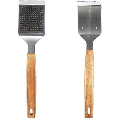 Brosse Barbecue Longue Poignée Bois, Grattoir Acier Inoxydable Remplaçable, Nettoyage Sans Rayures Pour Grill Extérieur (1/4)
