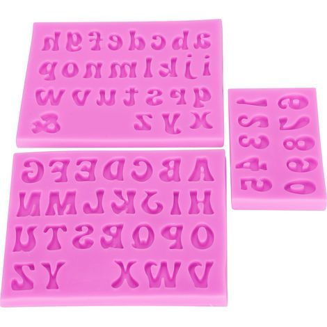 3 moules en silicone alphanumériques (majuscules et minuscules) pour la création de gâteaux, pâte à modeler et chocolat rose (1/5)