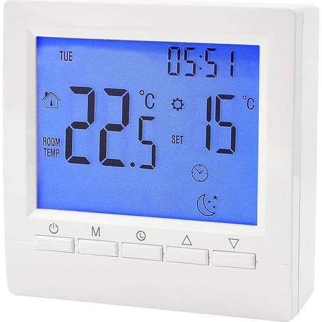 Thermostat Numérique Programmable avec écran LCD et Rétroéclairage Bleu, Contrôleur de Température Ambiante pour Chauffage Électrique et Chaudière à Gaz, Fonctionne avec Piles (1/4)