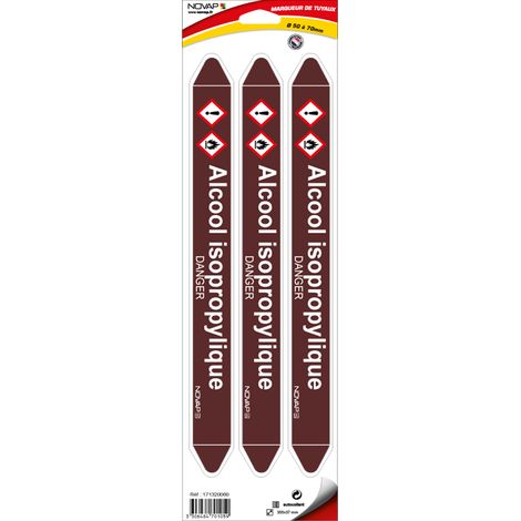 Planche de 3 marqueurs de tuyauterie 355 x 37 mm pour Ø 50 à 70 mm - Alcool isopropylique - 4701059