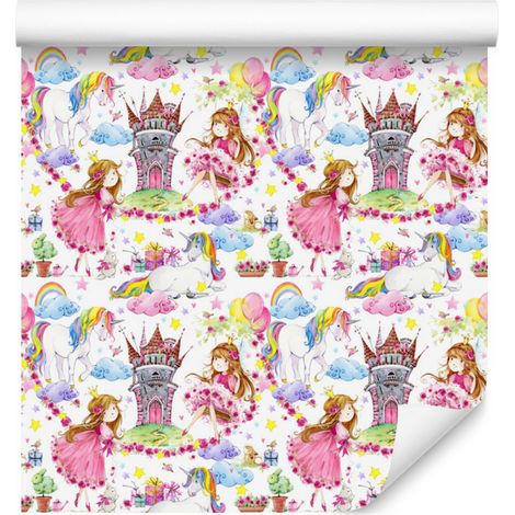 Papier peint licornes et princesses de contes de fées pour salon et chambre 50x1000 cm (1/5)