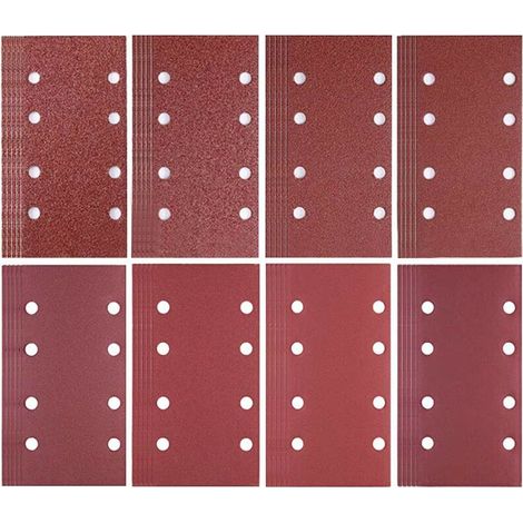 Paquete de 80 hojas de lija 93 x 185 mm - 8 agujeros - Grano 40/60/80/120/180/240/320/400 - Para lijadora Bosch