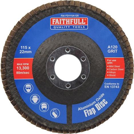 Faithfull Aluminium Oxide Flap Disc 115 x 22mm 120 Grit FAIFD115A120 (1/4)