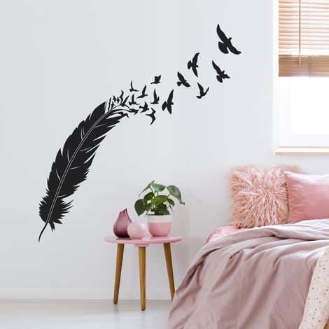 Sticker Mural - Plume Oiseaux - 10x33 cm - Noir (1/3)