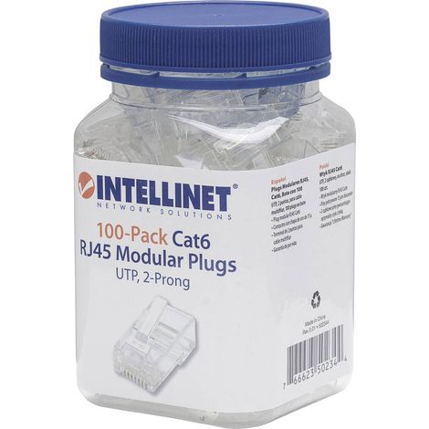 Intellinet 502344 Confezione da 100 Intellilnet Cat6 connettore modulare RJ45 UTP cavo contatto a 2 punti per cavo spin (1/2)