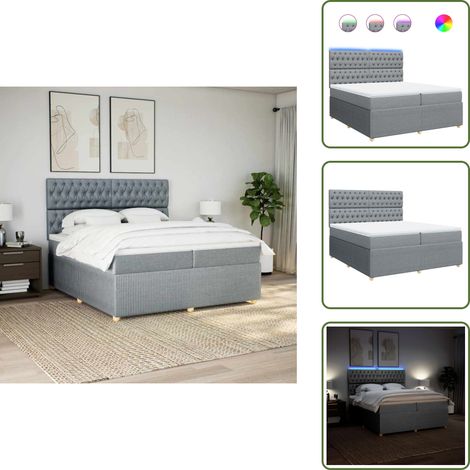 Sommier à lattes de lit avec matelas Gris clair 200x200cm Tissu - Sommier À Lattes De Lit - Sommiers À Lattes De Lit - Lit - Meuble De Chambre À Coucher (1/5)