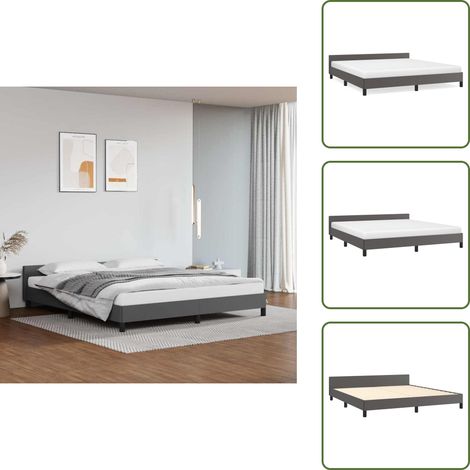 Bettgestell mit Kopfteil ohne Matratze Grau 160x200 cm - Bettesrahmen - Doppelbett - Kopfteil - Kunstleder - Grau (1/5)