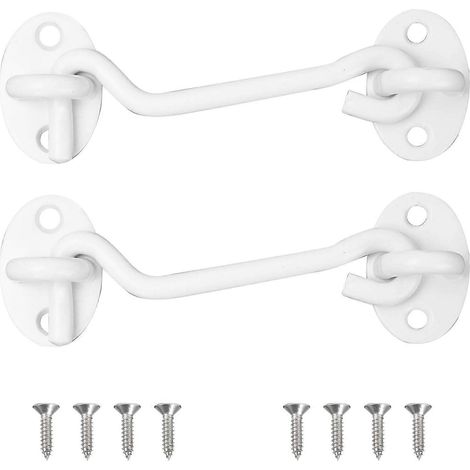 Lot de 2 crochets anti-tempête, en acier inoxydable avec œillet, pour porte, garage, fenêtre, cabane, porte (94 mm, blanc) (1/5)
