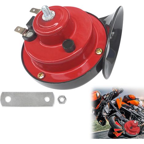 Klaxon Camion,Universal Avertisseur pour Voitures,12V Klaxons de Corne D'Escargot,Corne d'Escargot Électrique à Air pour Coiture,Klaxon Moto Avertisseur Motocycle Universel Horn (Rouge) (1/5)