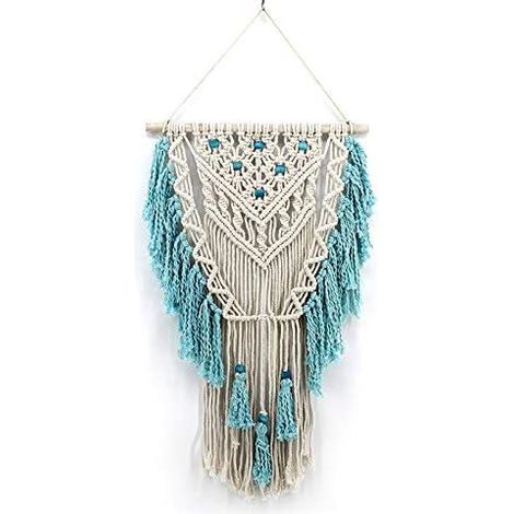Rideau macramé tissé main pour décoration chambre 45x75 cm, voilage bohème artisanal, panneau mural en coton, décoration fenêtre ethnique, ornement intérieur fait main. (1/5)