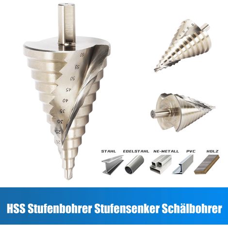 Spiralförmig Gerilltes Bit 6-60mm HSS Titan Fräser Senker Stufenbohrer Konusbohrer Schälbohrer Kegelbohrer für Edelstahl Metall Holz