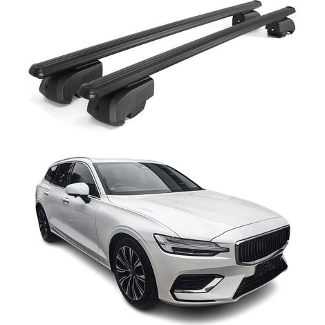 OMAC Aluminium Dachträger Querträger für Volvo V60 II 2019-2026 – City Crash – ISO/PAS 11154:2006 – Abschließbar – Max. 75 kg – 2 Stangen Schwarz (1/5)