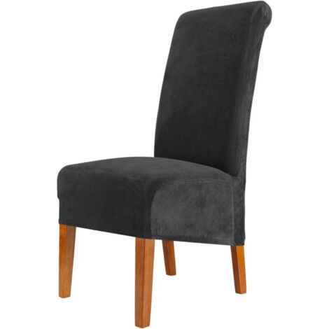 Ensemble de housses de chaise de salle à manger en velours extensible noir 4 pièces, 48 cm (P) x 48 cm (L) x 103 cm (H), polyester, extensible, lavable et amovible (1/5)