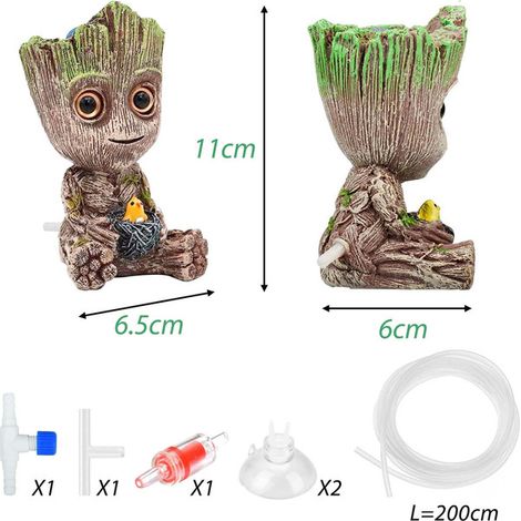 Décoration d'aquarium Groot bulleur d'air ornement de réservoir de poissons en résine avec pierre à bulles cachée et accessoires de pompe à air