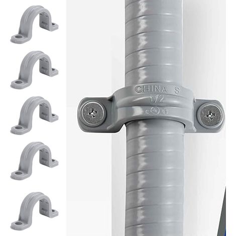 Verkauft in 30er-Packungen: 1/2-Zoll-PVC-Rohre mit 2-Loch-Kunststoff-Rohrschellen, flexible PVC-Elektroinstallationsrohre mit Schellen und Fittings, geeignet für PVC-Rohre und -Kabel. (1/5)