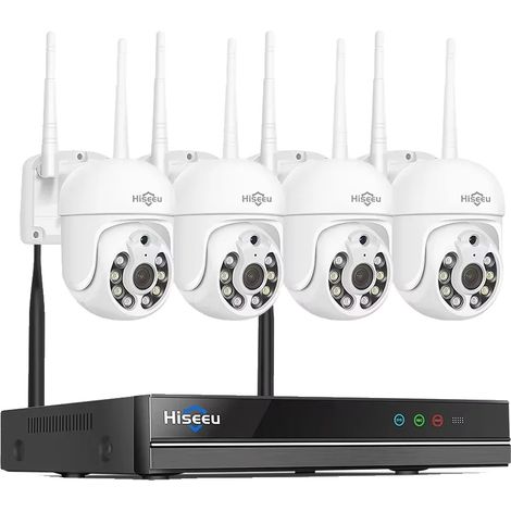 Sistema de videovigilancia CCTV, resolución 1080P, conectividad inalámbrica, NVR de 10 canales con 4 cámaras, sin coste adicional, enchufe europeo. (1/2)