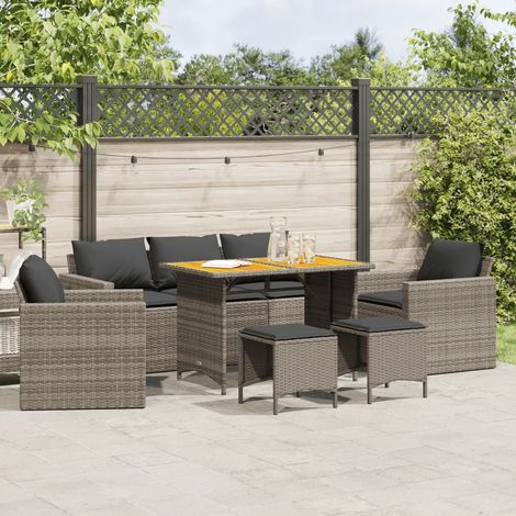 Set de muebles de jardín 6 pzas y cojines ratán sintético gris vidaXL