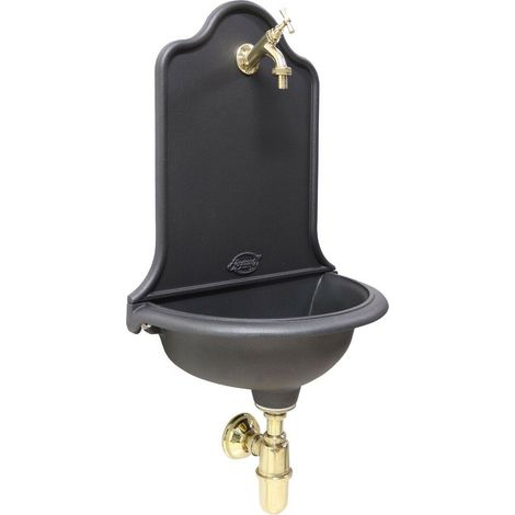 Fontana a muro Cordova colore ghisa per casa e giardino con rubinetto e sifone in ottone finitura a scelta : lucido