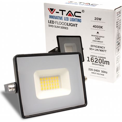 V-TAC VT-4021 FARO LED FLOODLIGHT 20W SMD SLIM IP65 NERO - SKU 215946 / 215947 / 215948 - Colore Luce: Bianco Freddo (1/5)