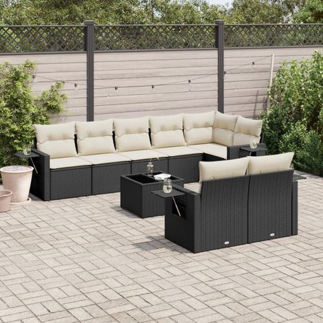 vidaXL Salon de jardin 9 pcs avec coussins noir résine tressée (1/3)