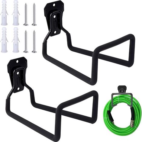 Metallener Gartenschlauchhalter, 2 Stück, Schwarz, Eisen, Wandmontage, 20 x 13,3 cm, Garten, Gartengeräte, Outdoor-Ausrüstung (1/4)